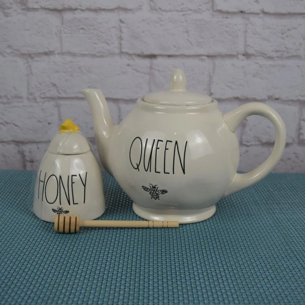 New Rae Dunn Teapot & Honey Pot Gift Set Boxed Farmhouse Kitchen